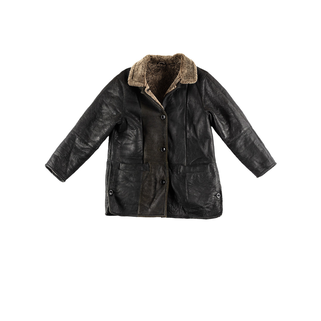 Vintage 80's Men Sheepskin Coat in BlackVN469