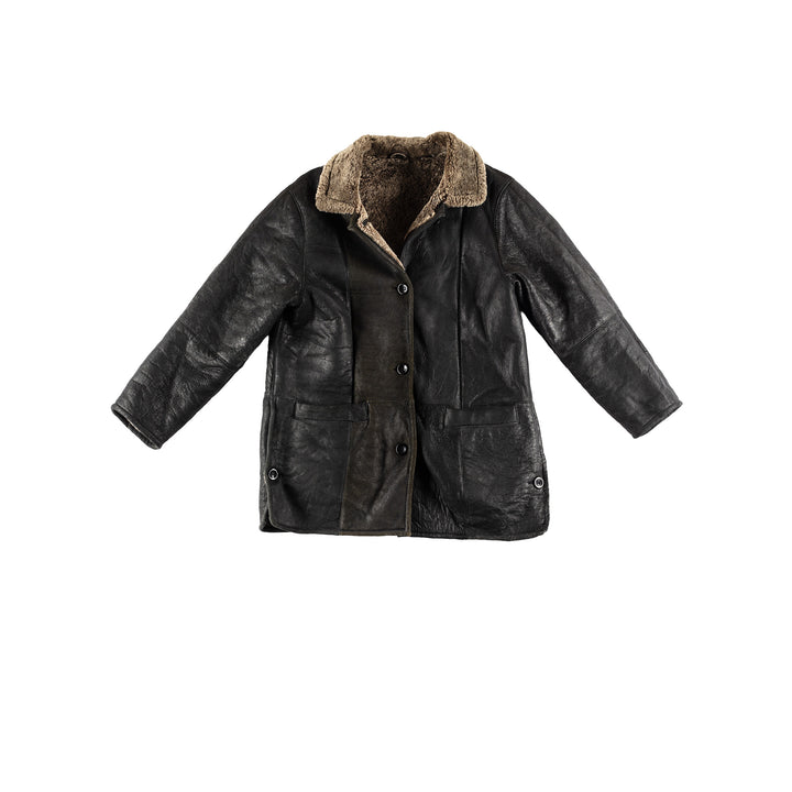 Vintage 80's Men Sheepskin Coat in BlackVN469