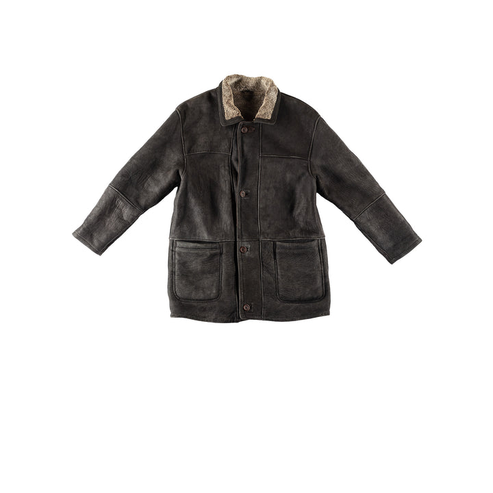 Vintage 80's Men Sheepskin Coat in BlackVN416