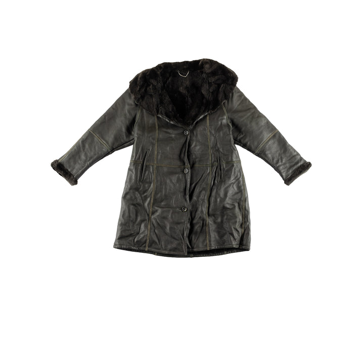 Vintage 80's Women Leather Coat in GreenMN389