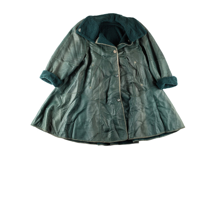 Vintage 80's Women Sheepskin Coat in GreenMN467