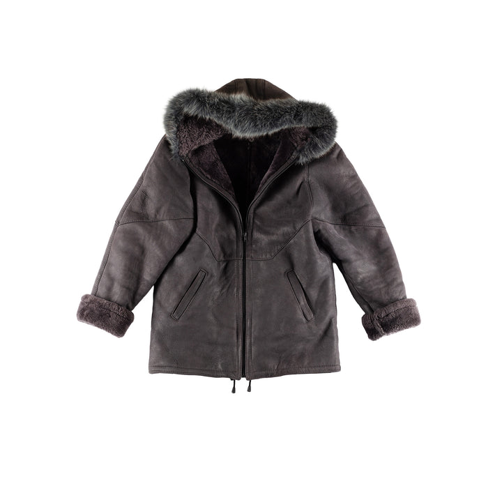 Vintage 70's Women Sheepskin Coat in GrayMN459