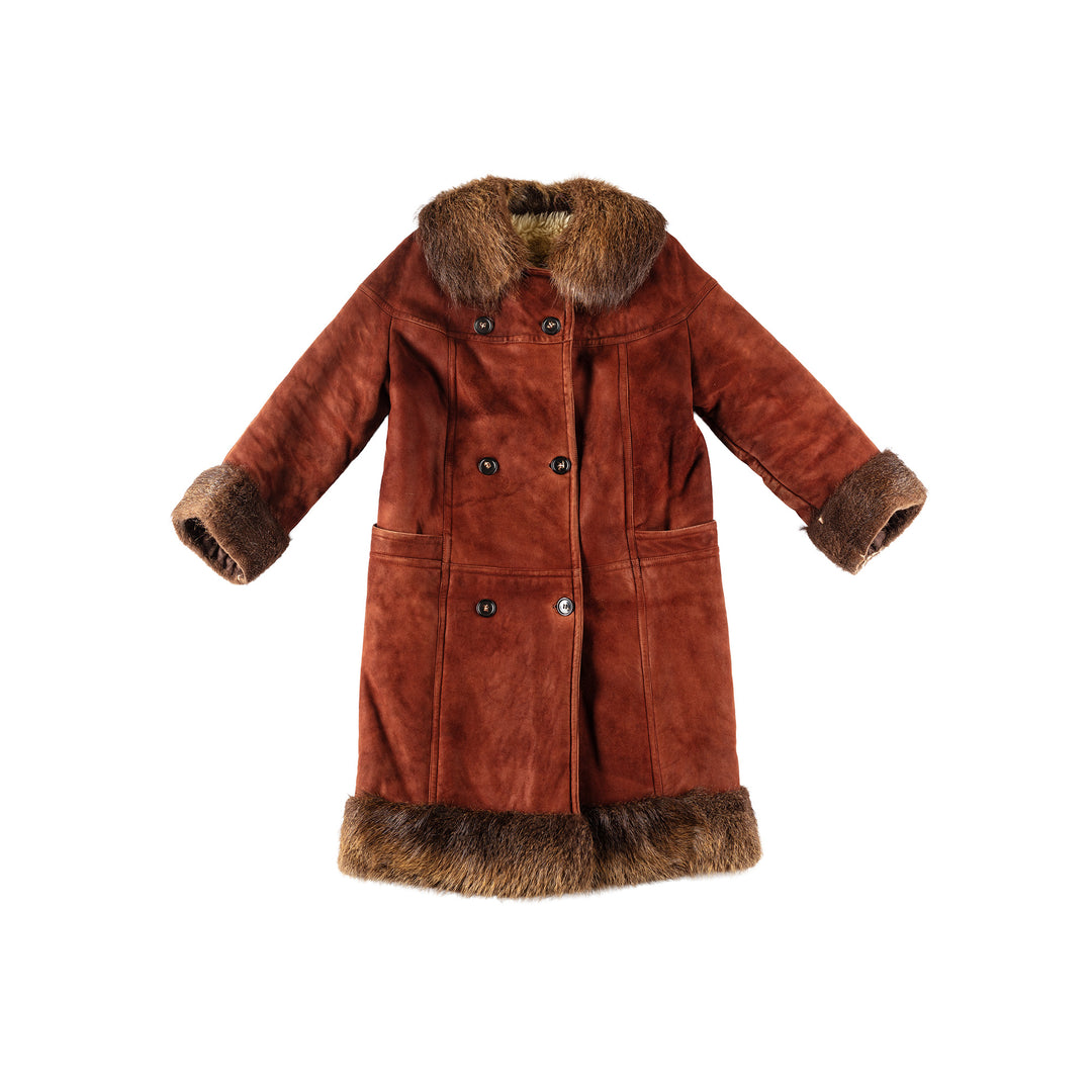 Vintage Women Sheepskin Coat in RedMN279