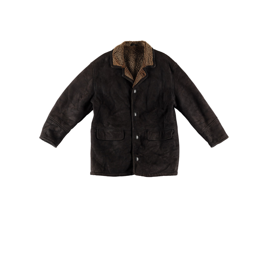 Vintage 80's Men Sheepskin Coat in BlackVN738