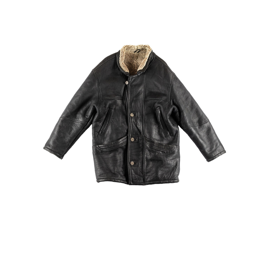 Vintage 80's Men Sheepskin Coat in BlackVN459