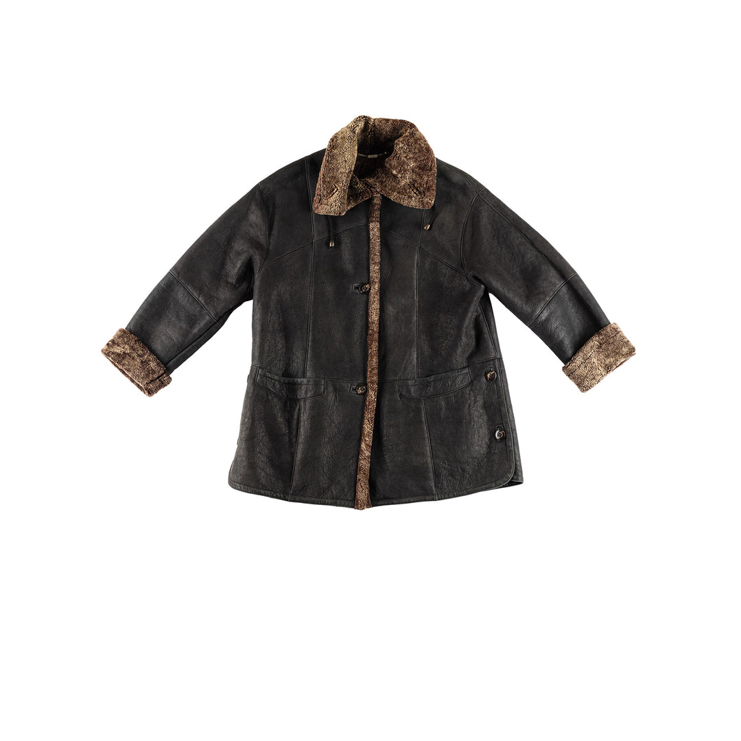 Vintage 80's Women Sheepskin Coat in BlackMN386