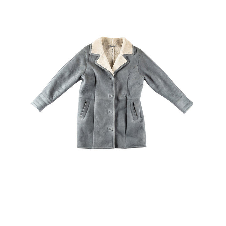 Vintage 80's Women Sheepskin Coat in GrayMN313