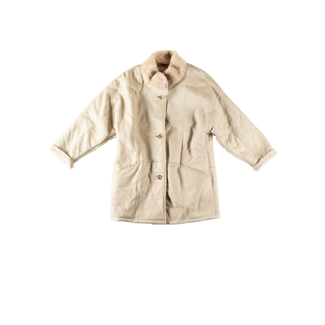 Vintage 80's Women Sheepskin Coat in BeigeMN579