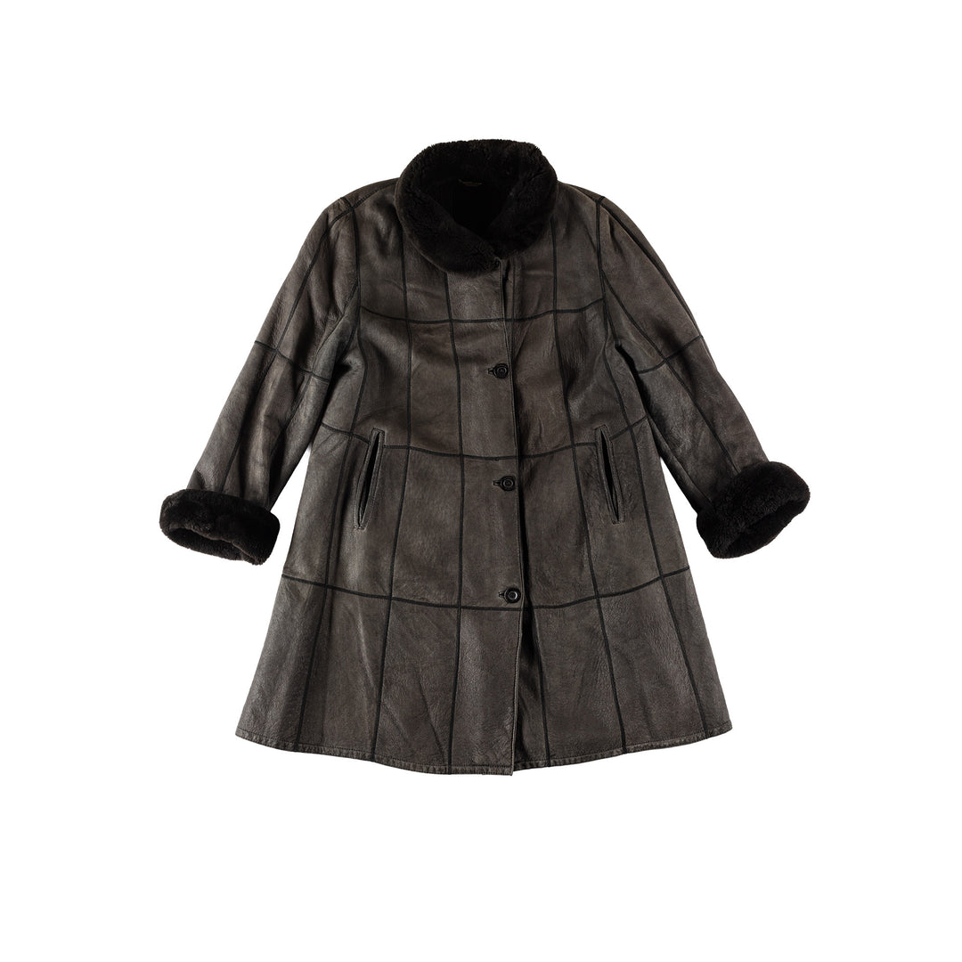 Vintage 80's Women Sheepskin Coat in GrayMN704