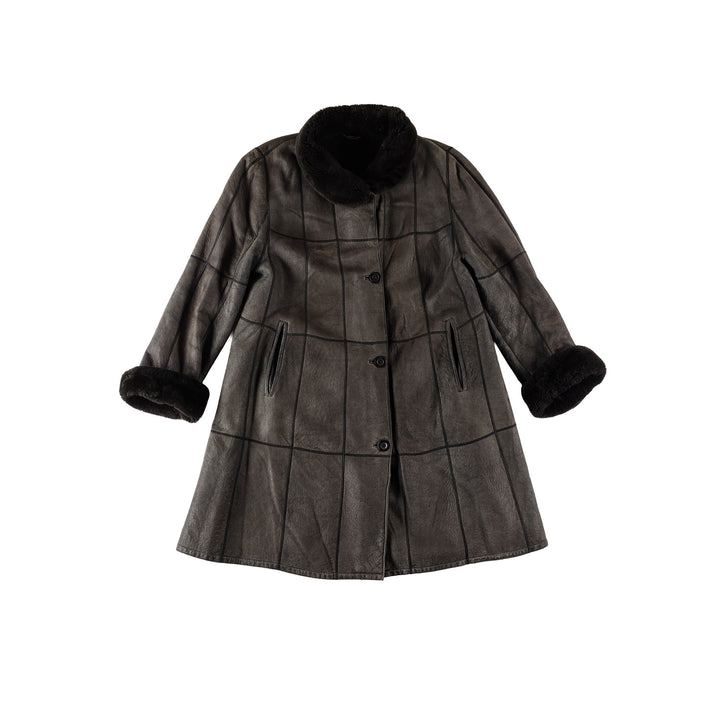 Vintage 80's Women Sheepskin Coat in GrayMN704