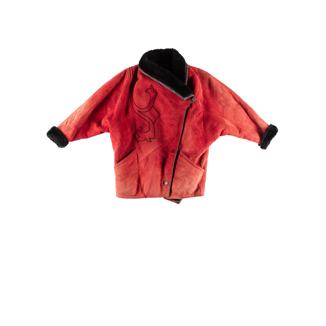 Vintage 80's Women Sheepskin Coat in RedMN415