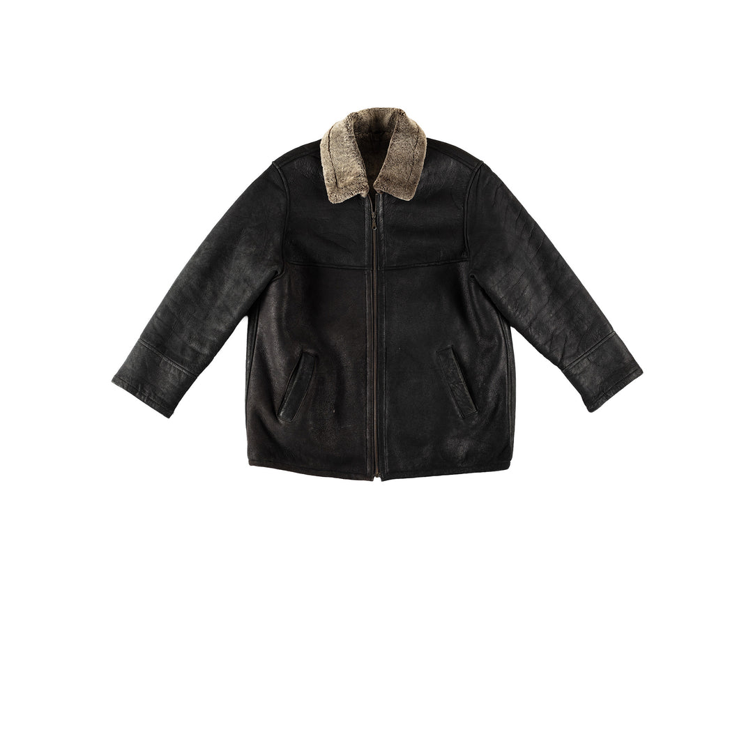Vintage 80's Men Sheepskin Coat in BlackVN693