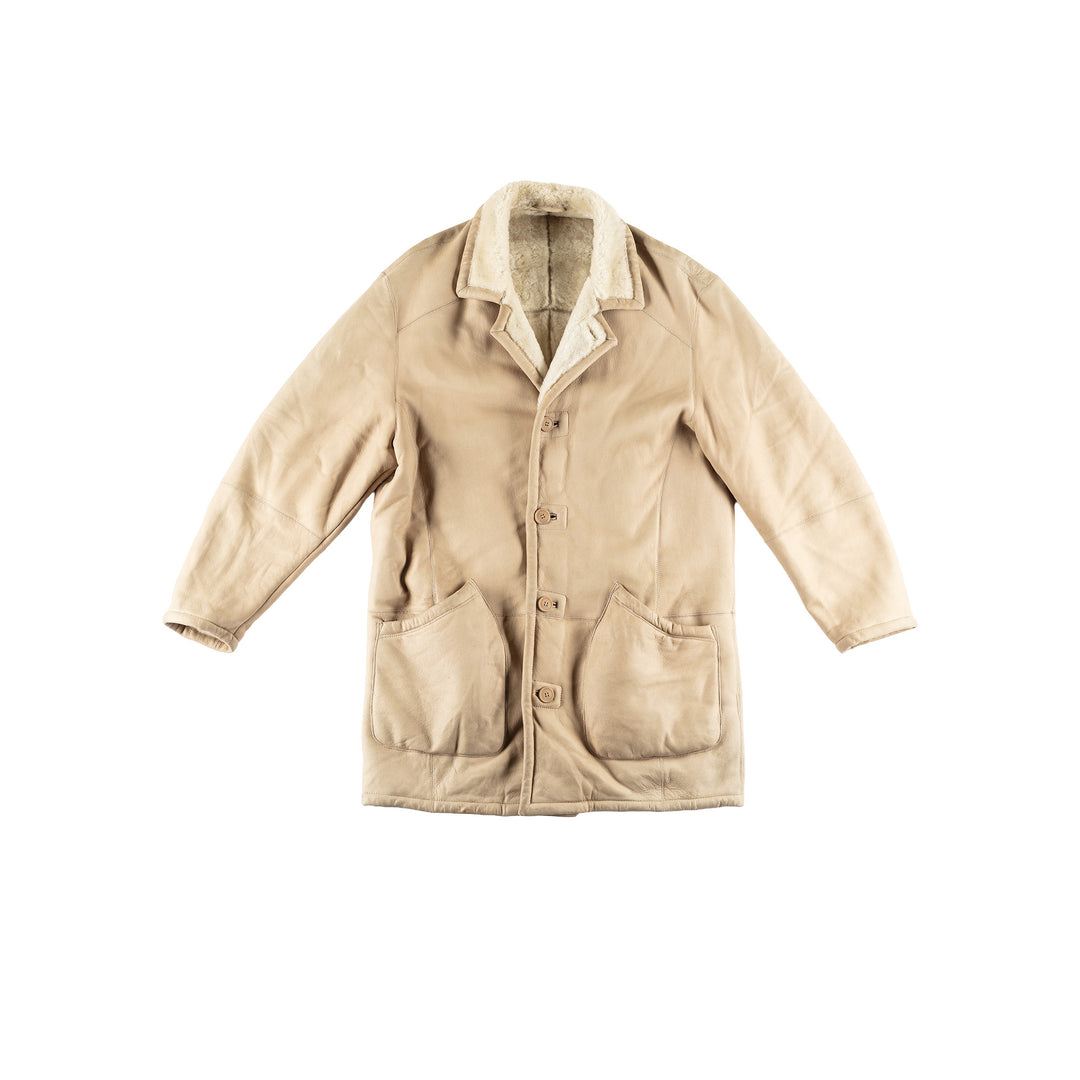 Vintage 80's Men Sheepskin Coat in BeigeVN470