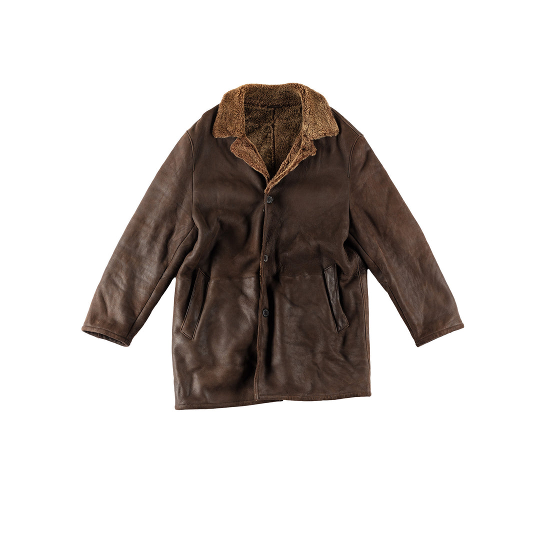 Vintage 80's Men Sheepskin Coat in BrownVN649