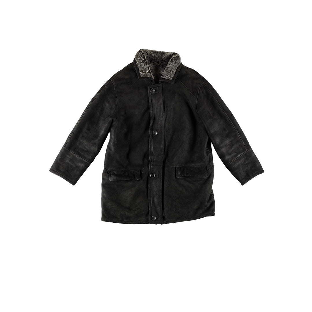 Vintage 80's Men Sheepskin Coat in BlackVN707