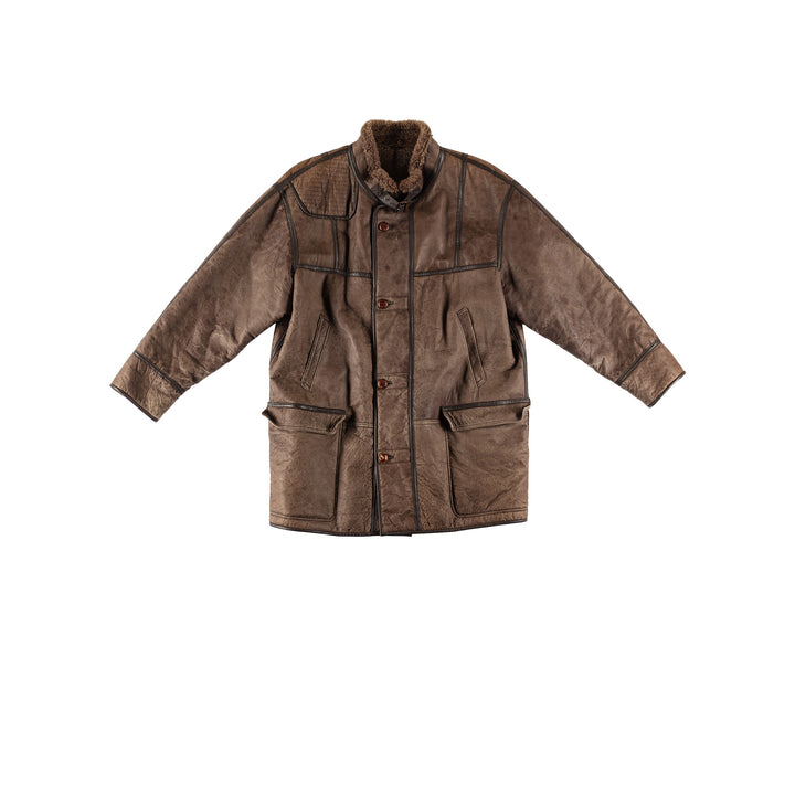 Vintage 80's Men Sheepskin Coat in BrownVN696