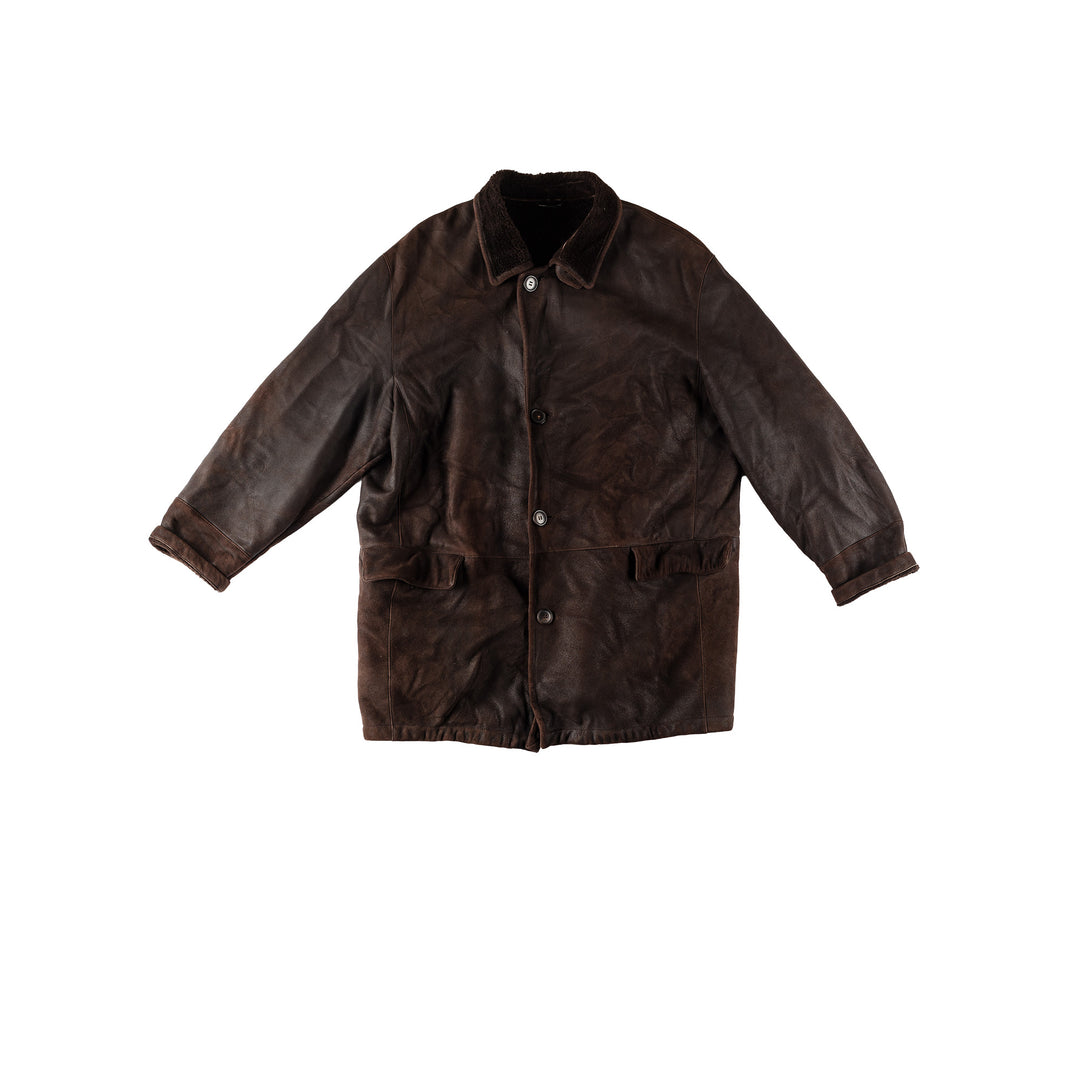 Vintage 80's Men Sheepskin Coat in BrownMN513