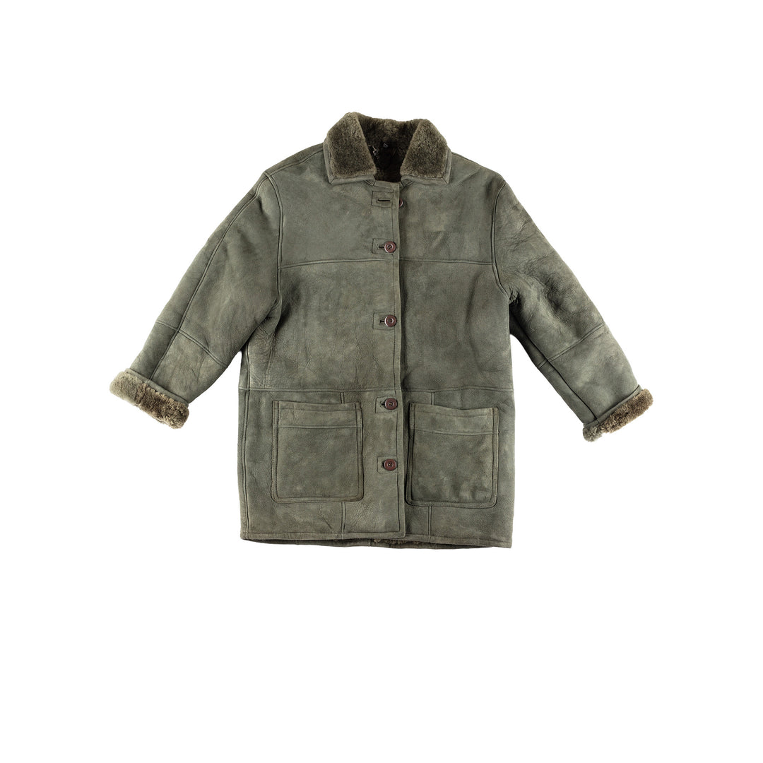 Vintage 80's Women Sheepskin Coat in GreenMN432