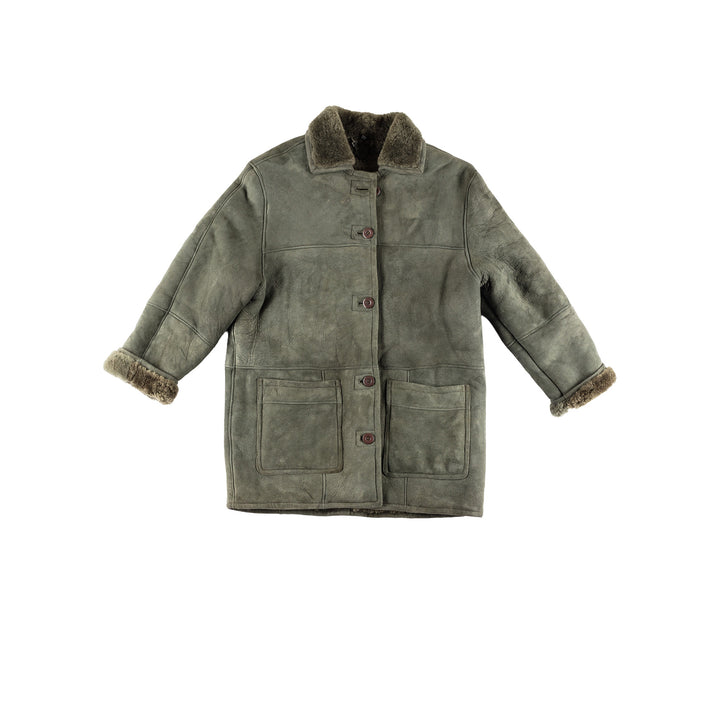 Vintage 80's Women Sheepskin Coat in GreenMN432