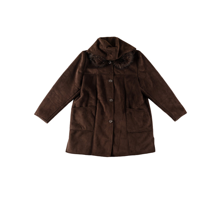 Vintage 80's Women Faux Sheepskin Coat in BrownMN542