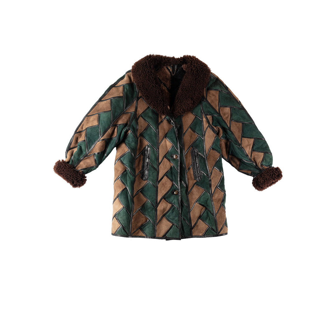 Vintage 80's Women Sheepskin Coat in GreenMN569