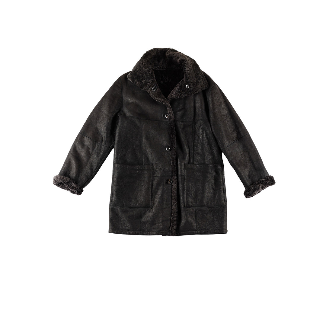 Vintage 80's Women Sheepskin Coat in BlackMN711