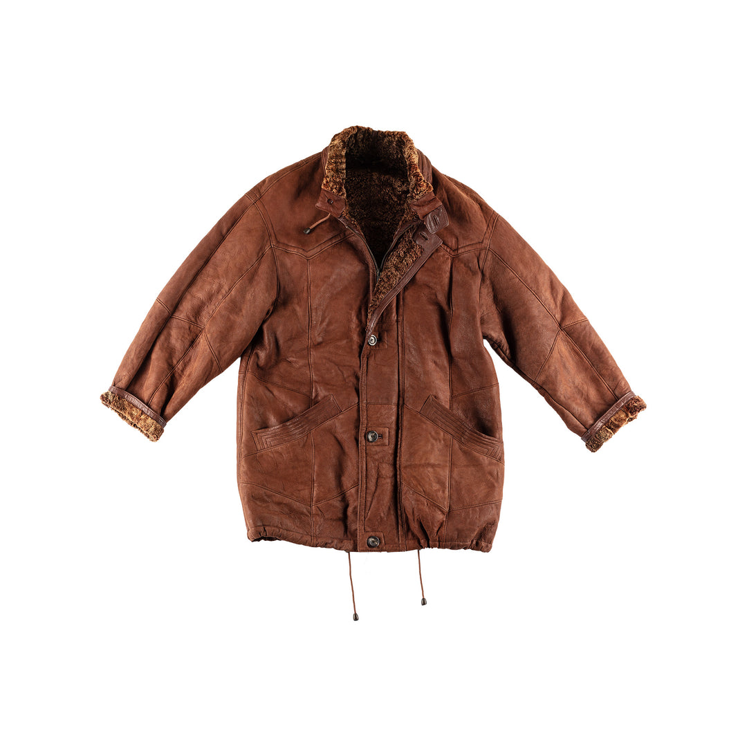 Vintage 80's Men Sheepskin Coat in BrownVN466