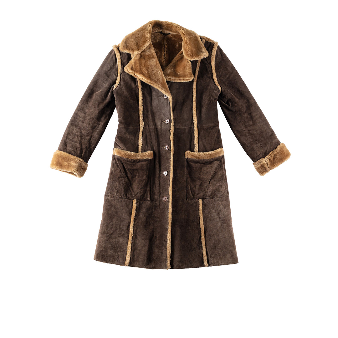 Vintage 70's Women Faux Sheepskin Coat in BrownMN344