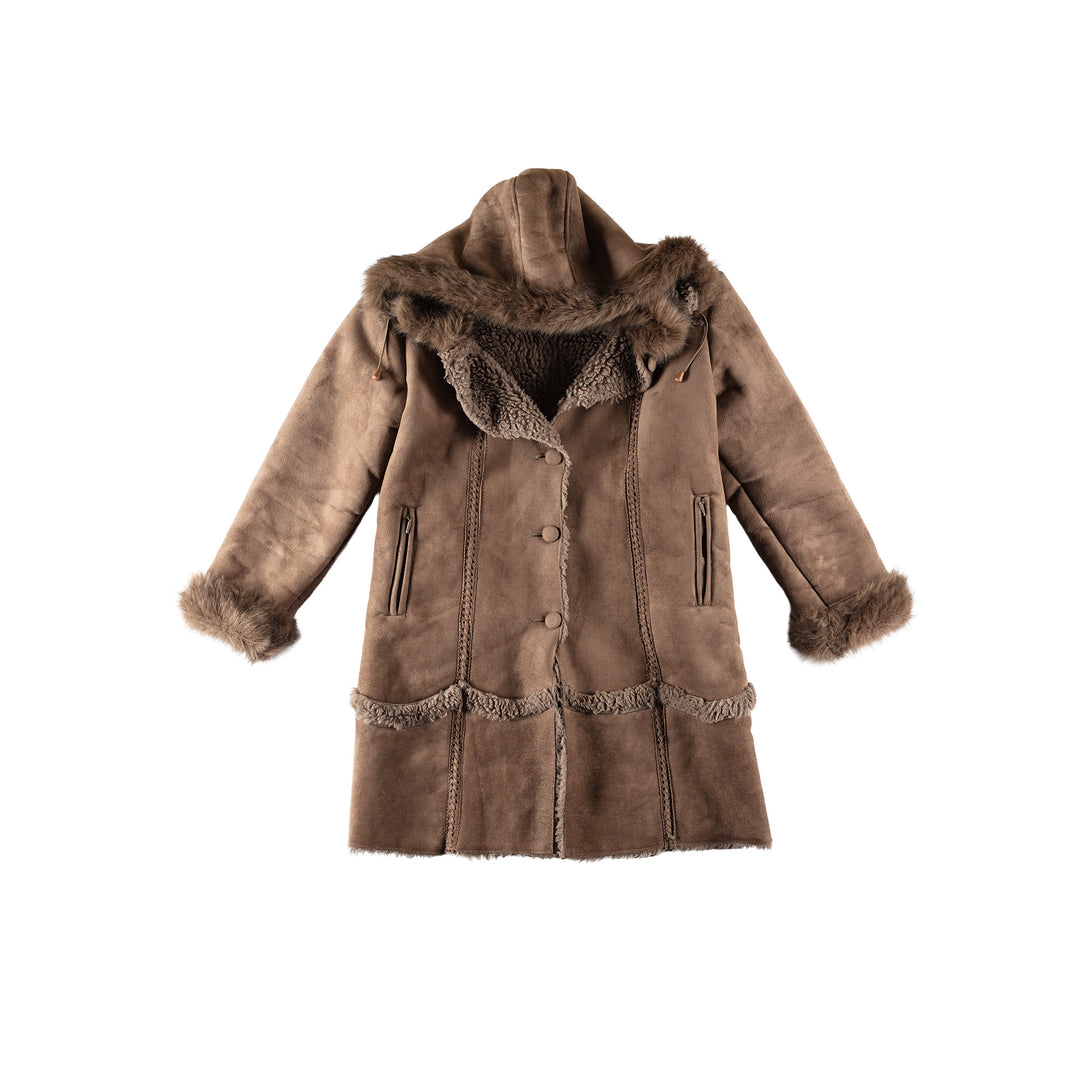 Vintage 70's Women Faux Sheepskin Coat in BrownMN688