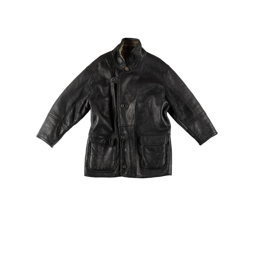 Vintage 80's Men Sheepskin Coat in BlackVN709