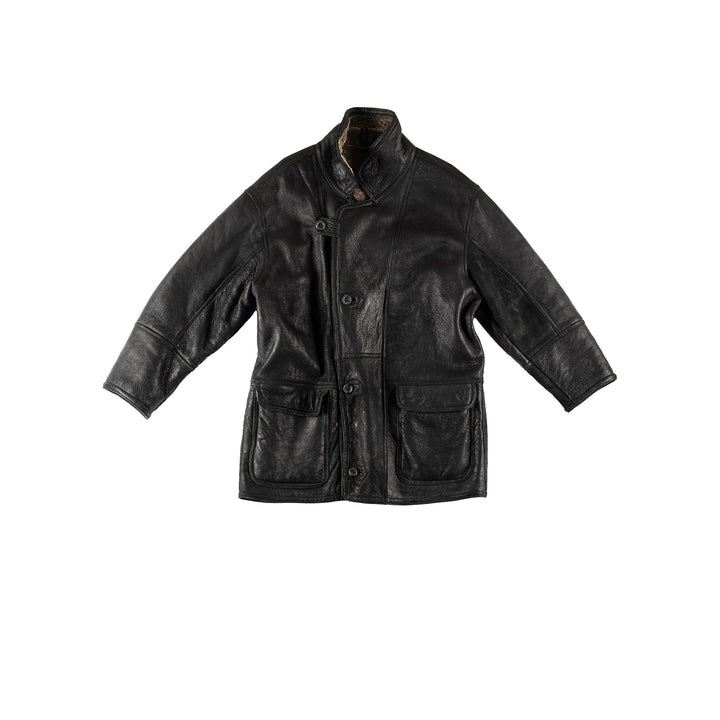 Vintage 80's Men Sheepskin Coat in BlackVN709