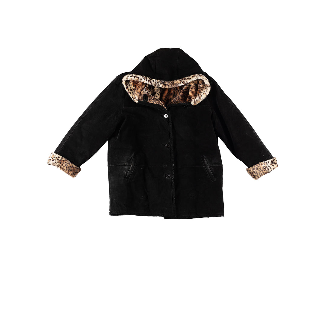 Vintage 80's Women Faux Sheepskin Coat in BlackMN457