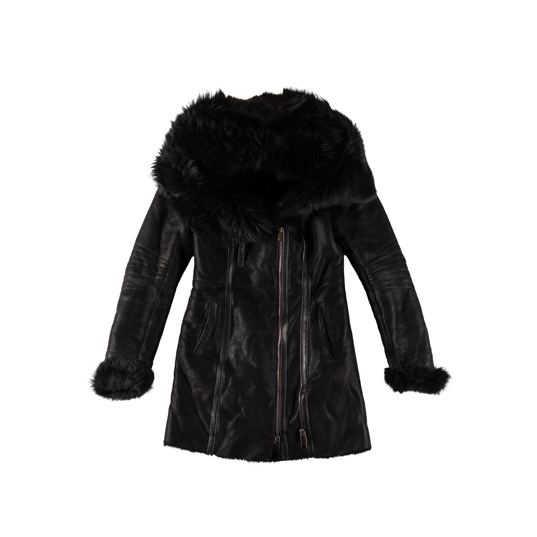 Vintage 70's Women Sheepskin Coat in BlackMN584