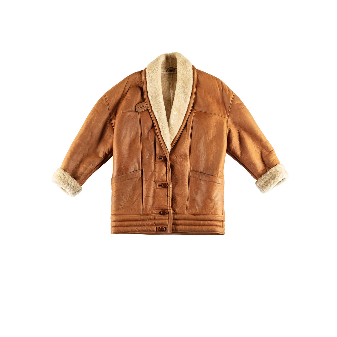 Vintage 80's Women Sheepskin Coat in BrownMN668