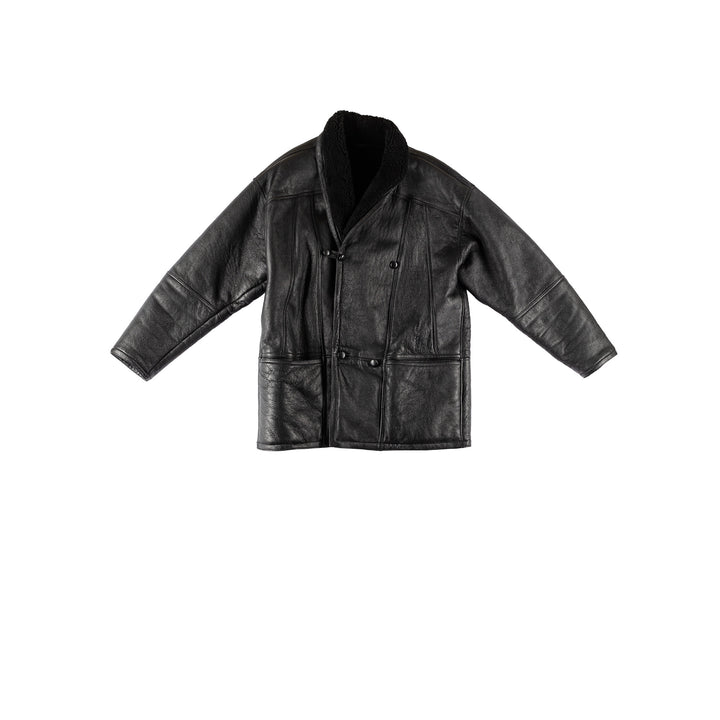 Vintage 80's Men Sheepskin Coat in BlackVN717