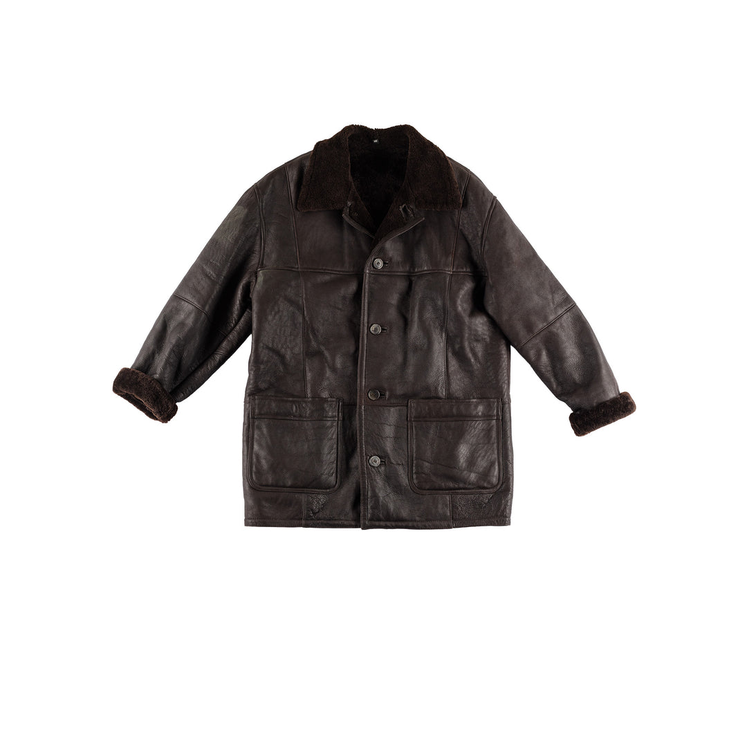Vintage 80's Men Sheepskin Coat in BrownVN448