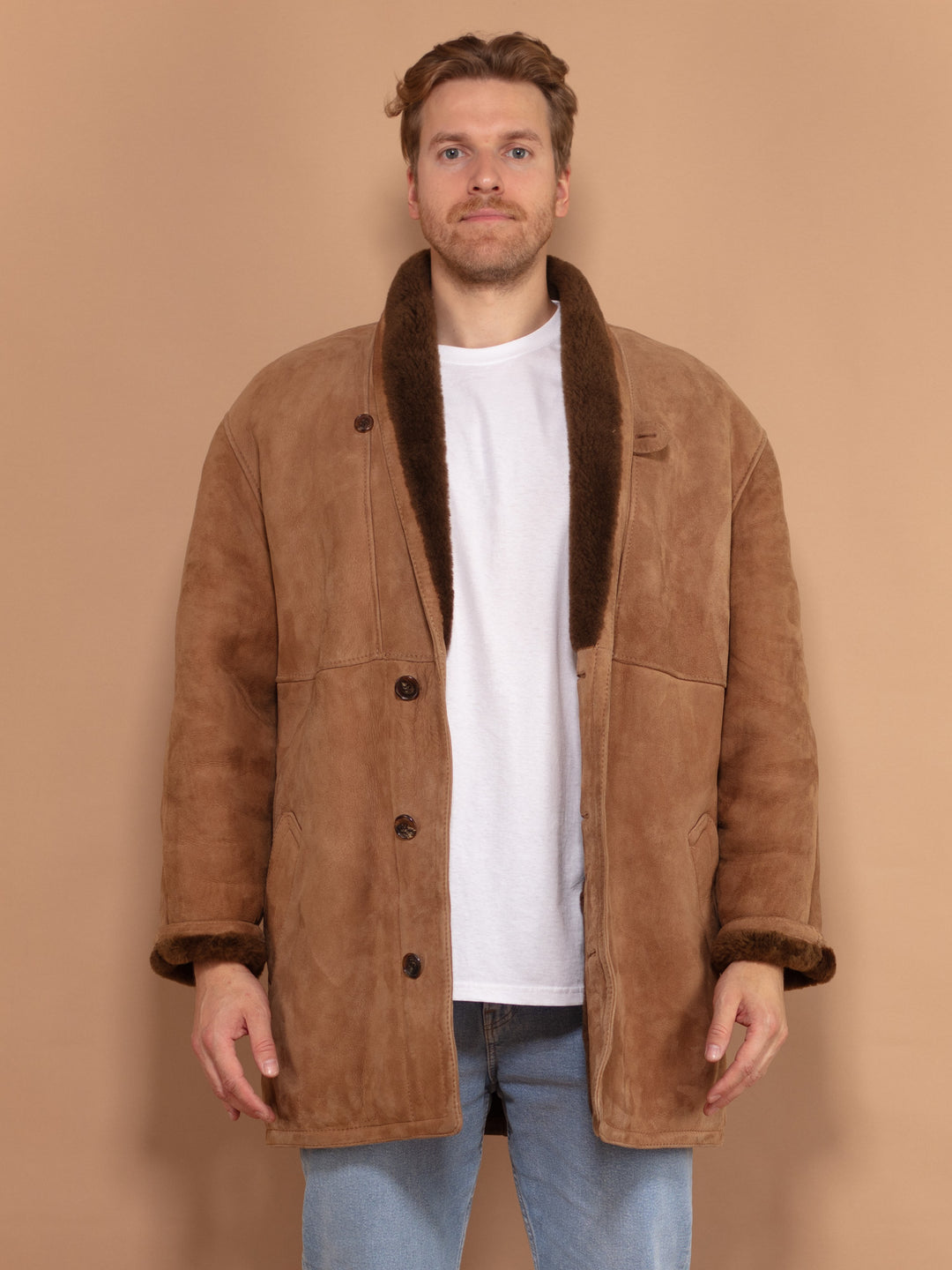 Vintage 70's Men Shearling Coat in Brown - NorthernGrip