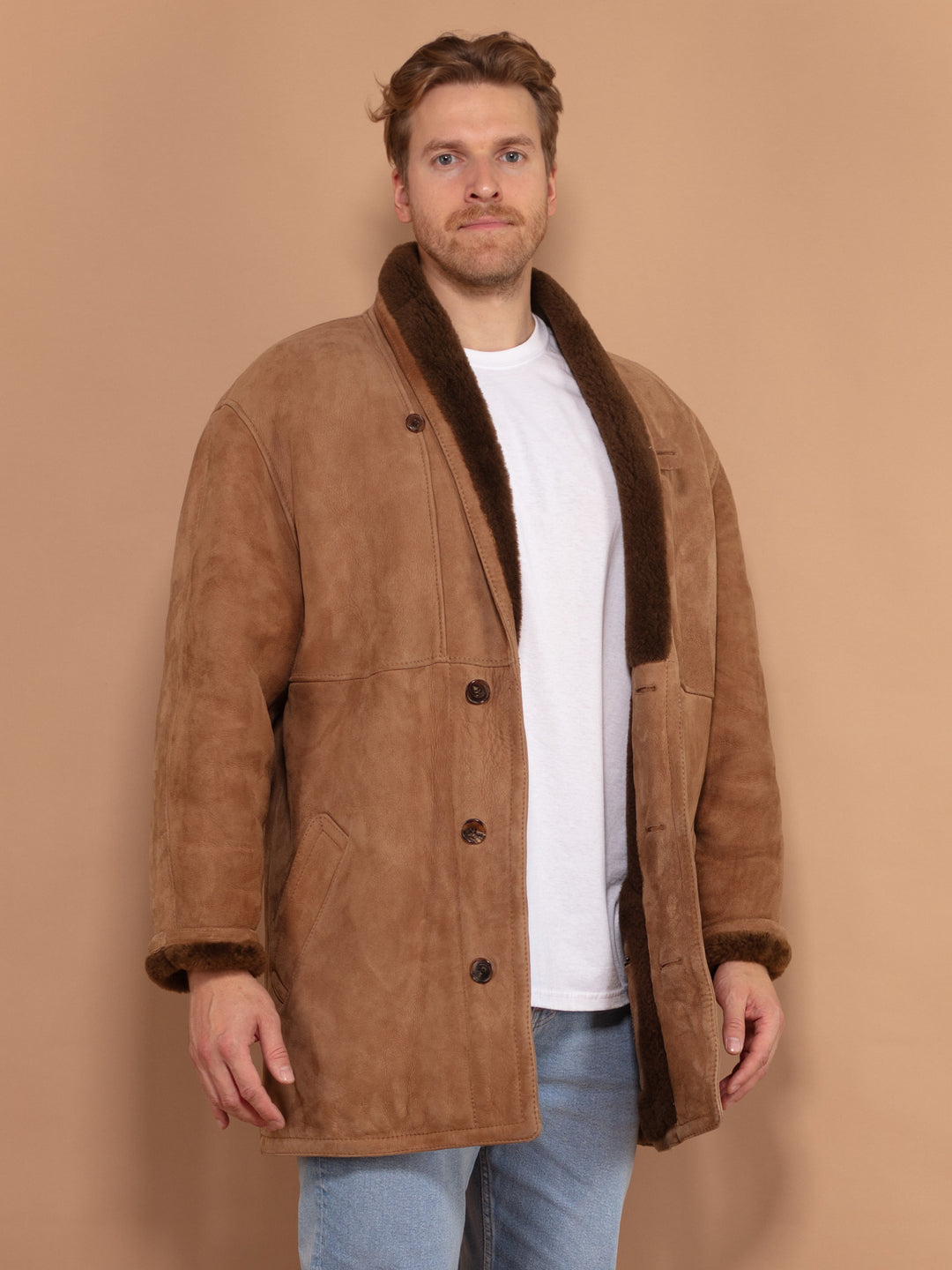 Vintage 70's Men Shearling Coat in Brown - NorthernGrip