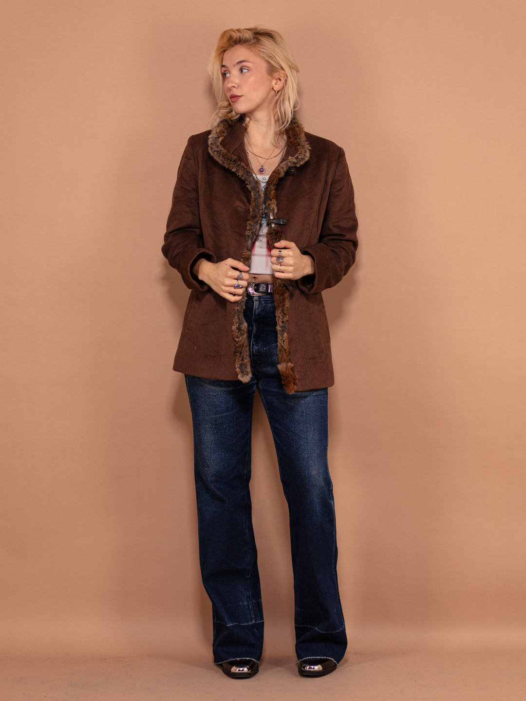 Vintage 70's Women Wool Blend Coat in Brown - NorthernGrip