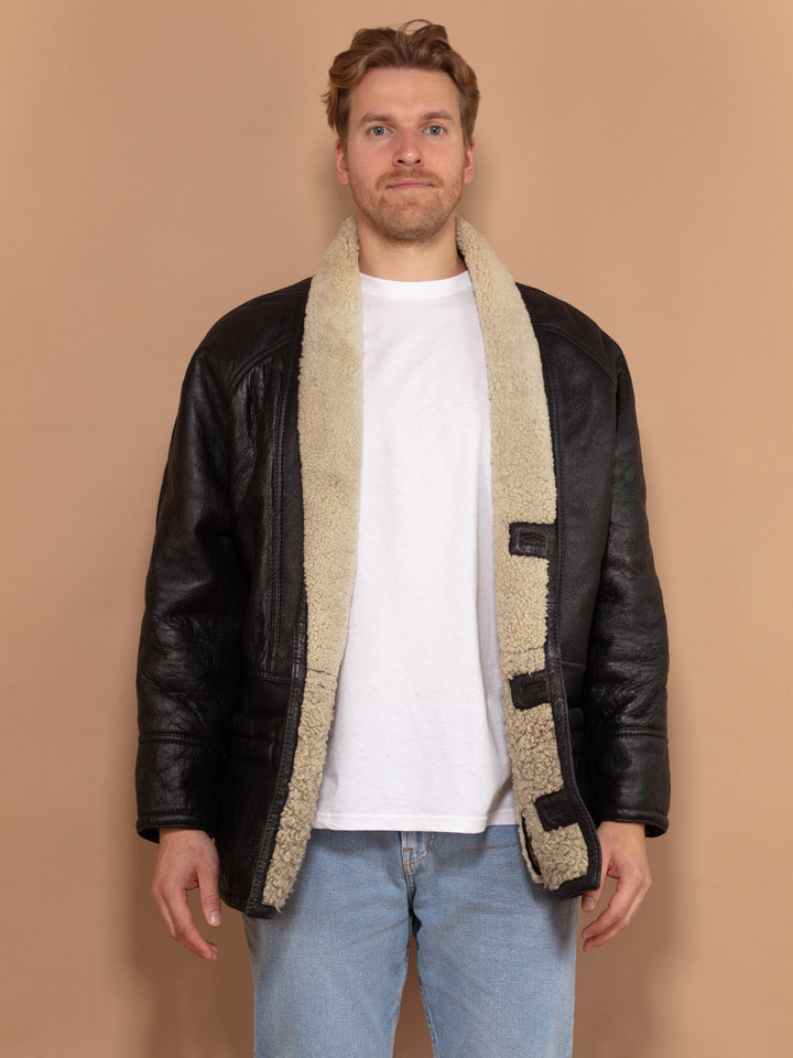 Vintage 80's Men Shearling Coat in Black - NorthernGrip