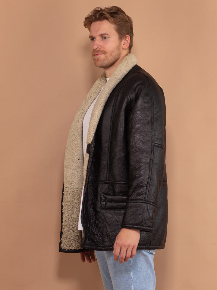 Vintage 80's Men Shearling Coat in Black - NorthernGrip