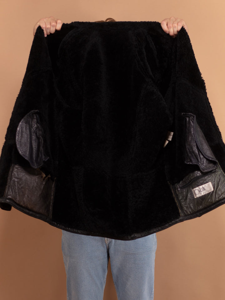 Vintage 80's Men Sheepskin Coat in Black - NorthernGrip
