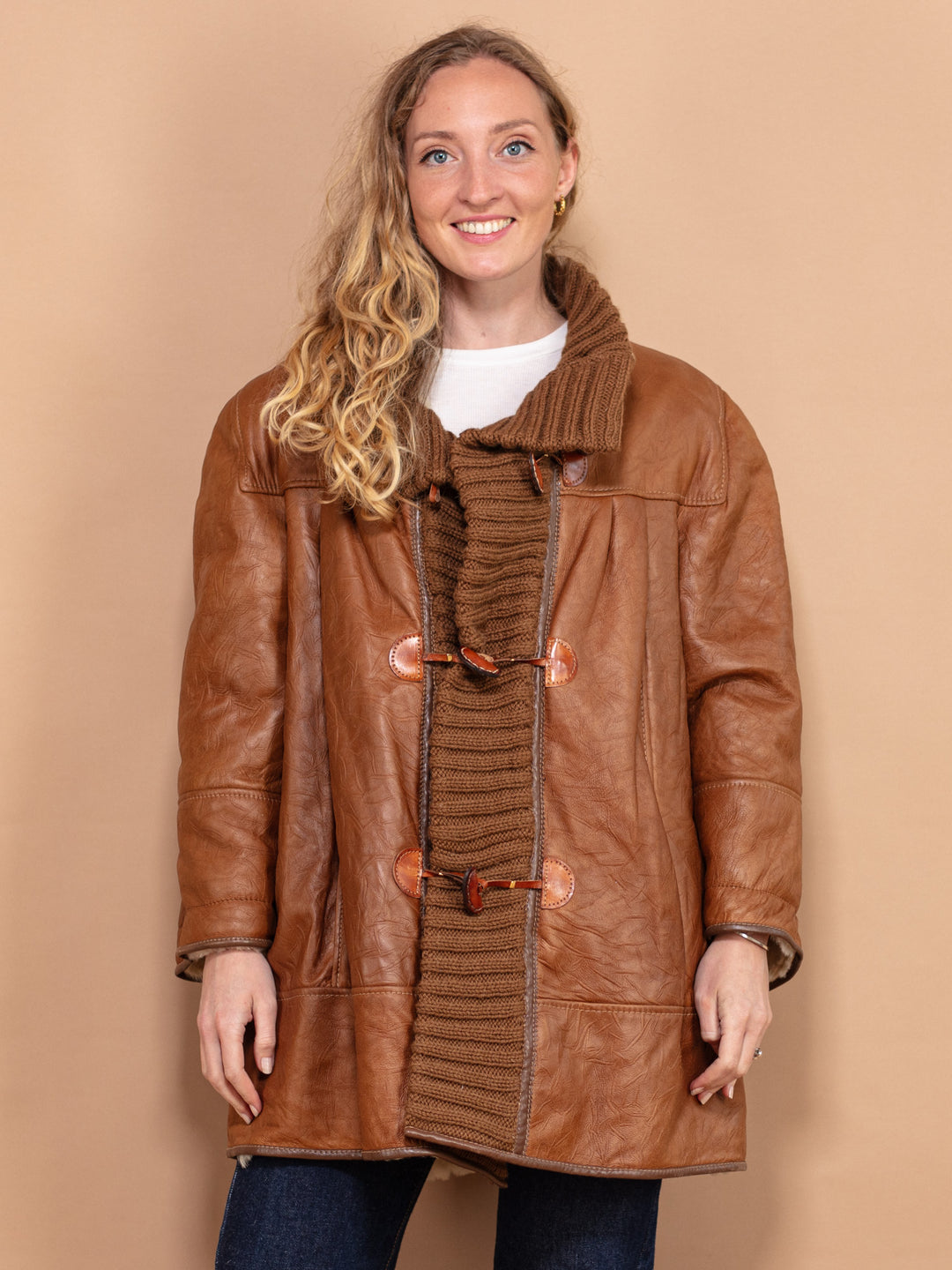 Vintage 80's Women Oversized Sheepskin Coat in Brown - NorthernGrip