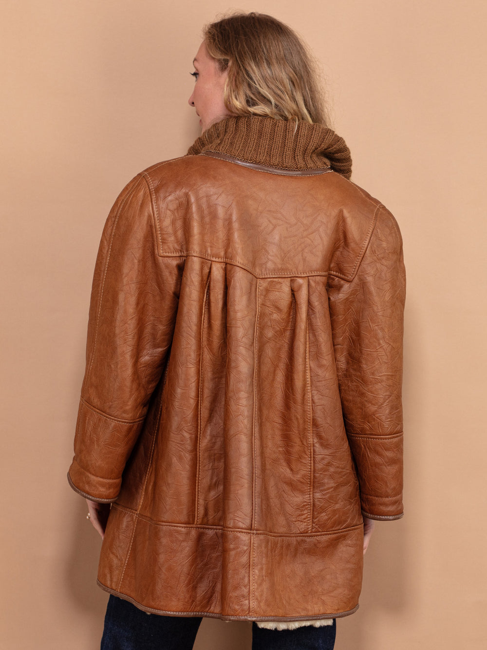 Vintage 80's Women Oversized Sheepskin Coat in Brown - NorthernGrip