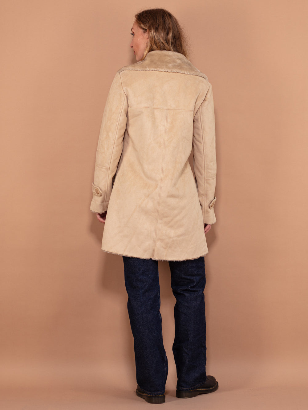 Vintage 00's Faux Sheepskin Coat in Beige - NorthernGrip