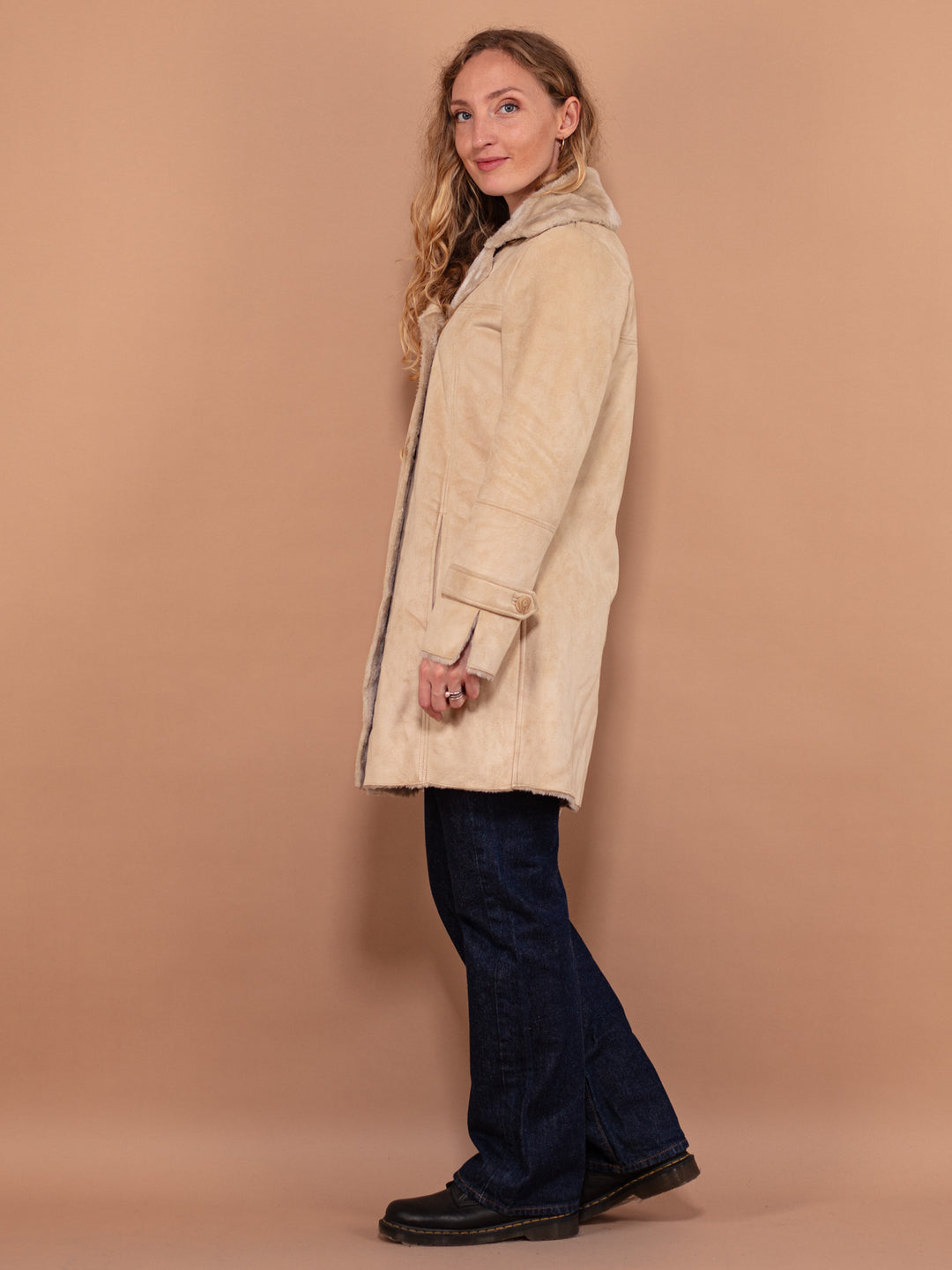 Vintage 00's Faux Sheepskin Coat in Beige - NorthernGrip