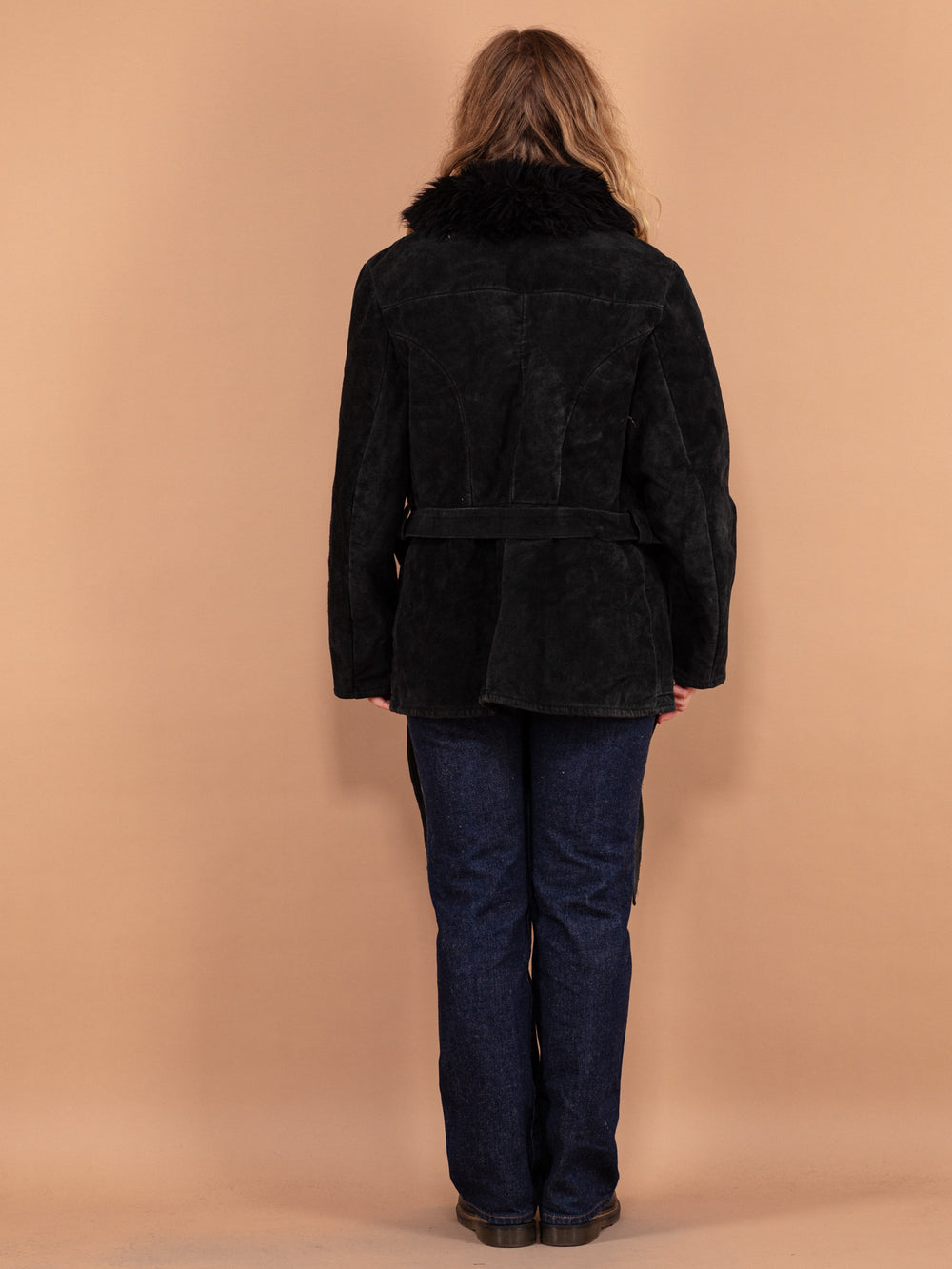 Vintage 70's Women Suede Sherpa Coat in Black - NorthernGrip
