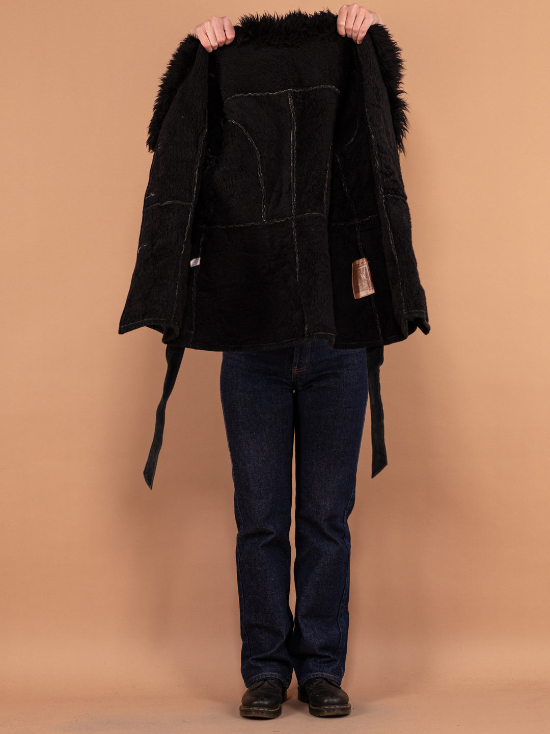 Vintage 70's Women Suede Sherpa Coat in Black - NorthernGrip