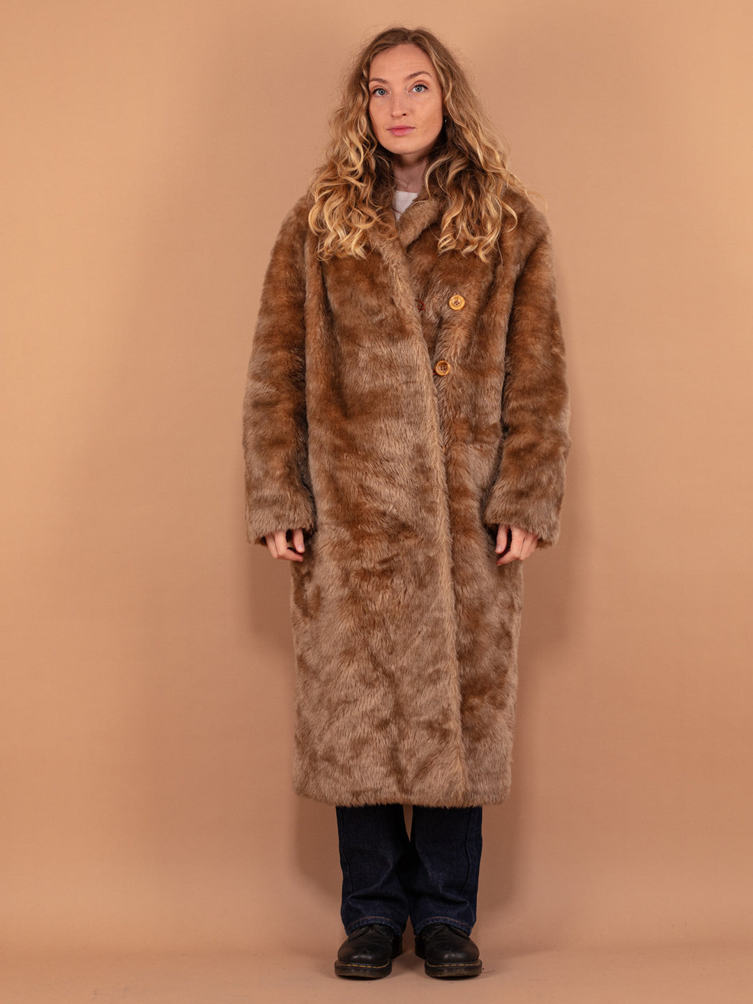 Vintage 80's Women Faux Fur Coat in Beige - NorthernGrip