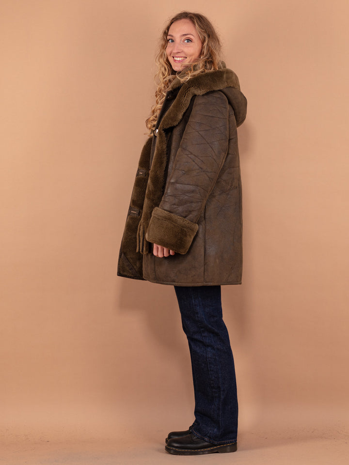 Vintage 90's Women Faux Penny Lane Coat in Brown - NorthernGrip